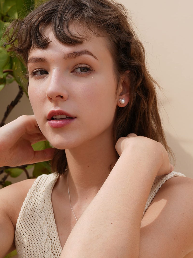 S.Leaf Cat Pearl Earrings for Women Sterling Silver Hypoallergenic Flat Back Stud Cat Memorial Earrings Best Friend Birthday Gifts for Women Trendy Siser Mom Wife Womens Her Friend Party - Image 3